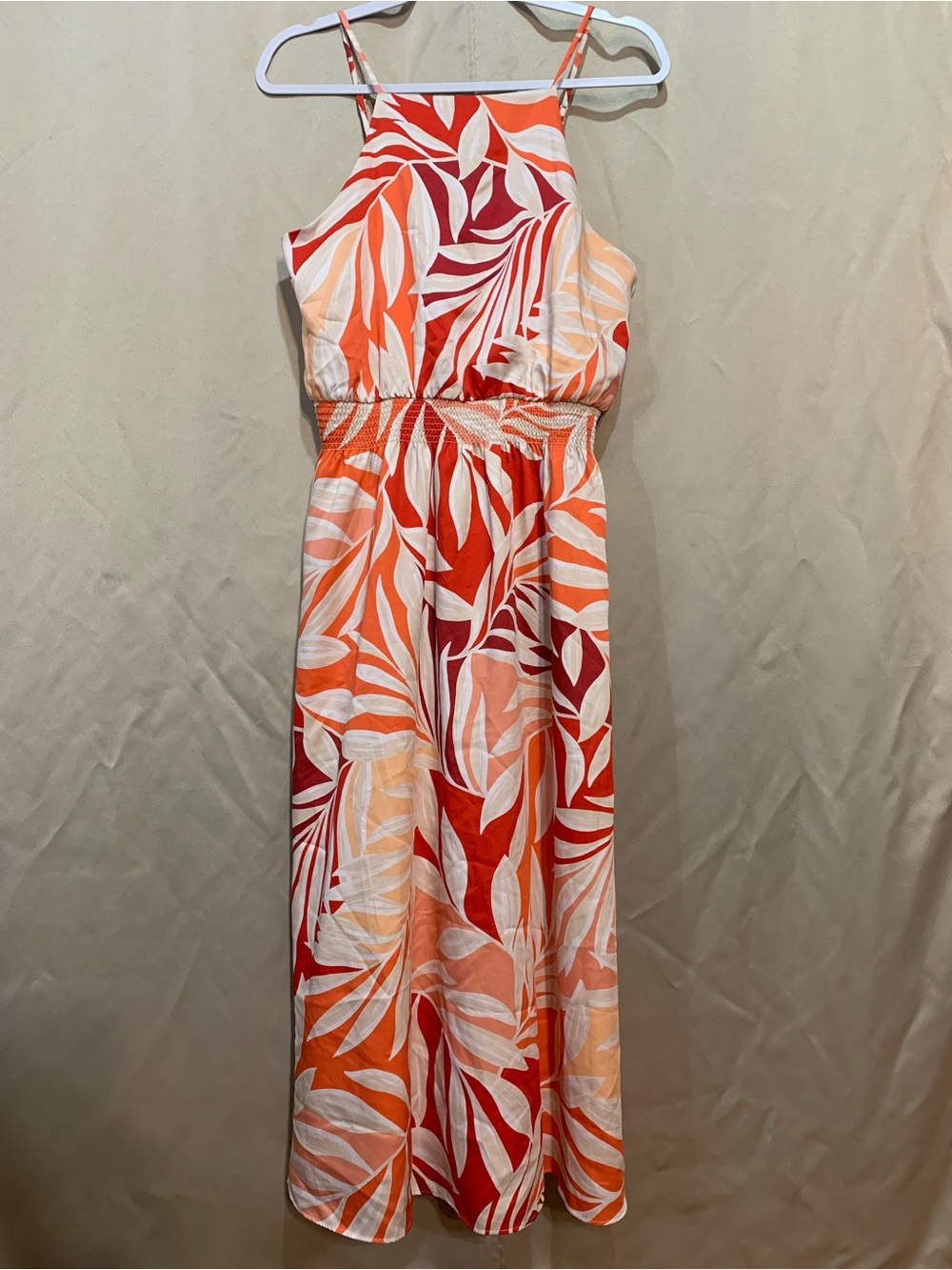 Ann Taylor Orange and White Leaf-Print Maxi Dress 80/2